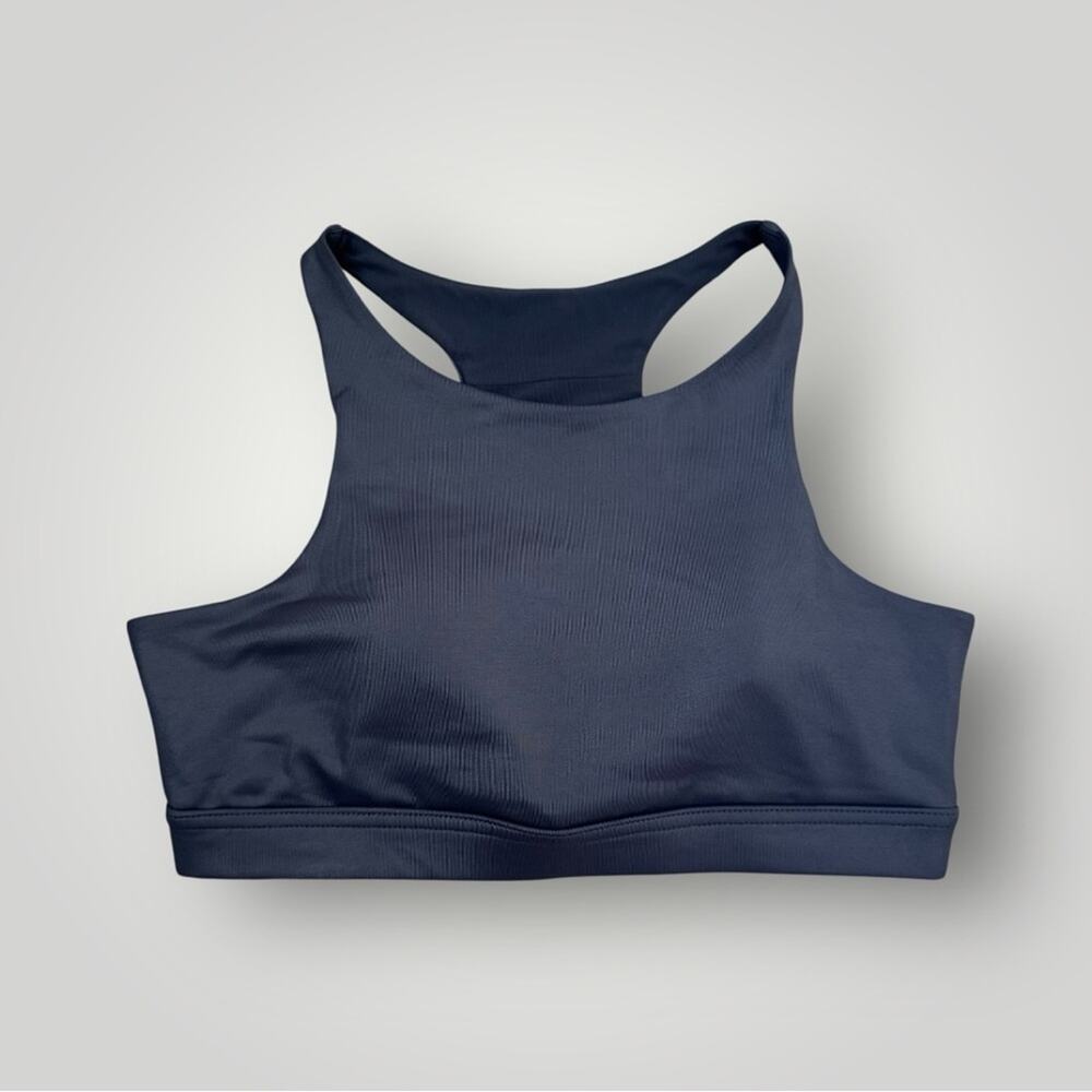 Dark Blue Metallic High-Neck Sports Bra Racerback Size Large